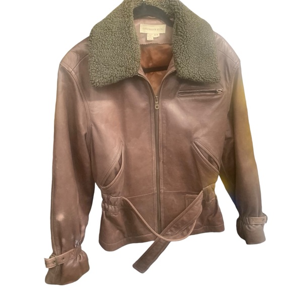 Vintage Colebrook & Co Brown Leather Aviator Jacket Sherpa Collar Women’s Sz Med - Picture 2 of 15